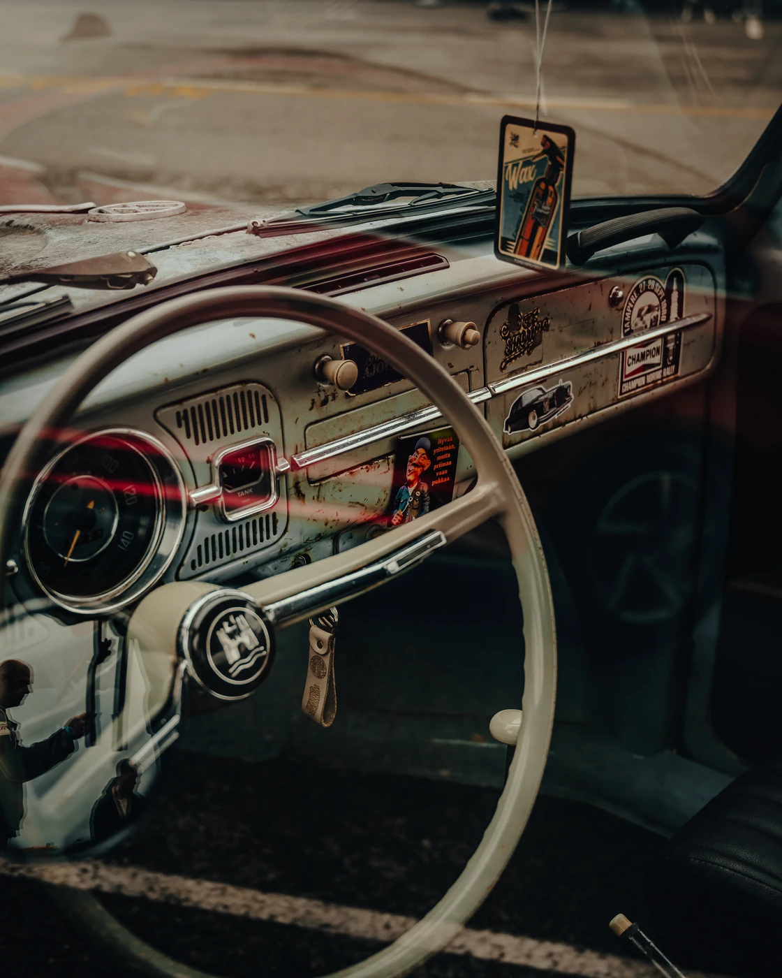 Classic Volkswagen dashboard and steering wheel at Augustfest 2025.