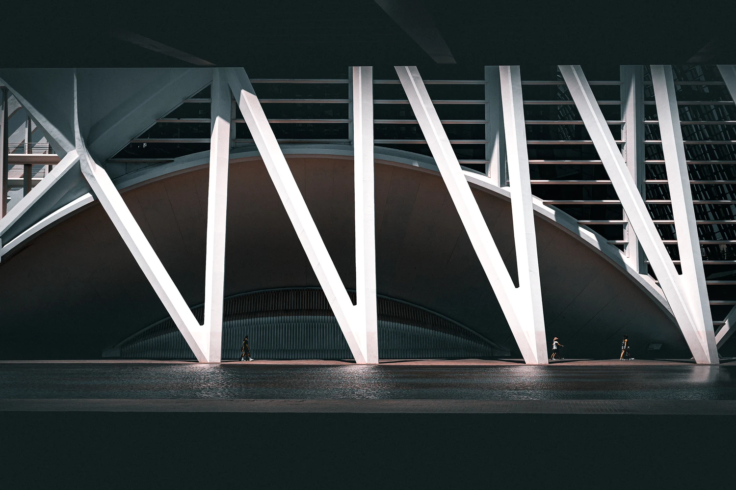 Night view of illuminated bridge architecture, strong geometric lines